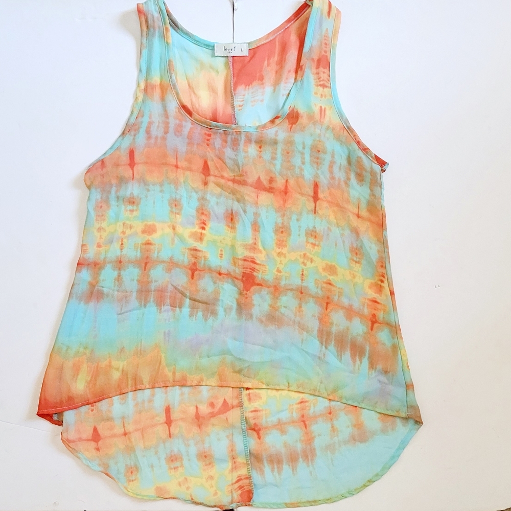 Tie-dye Sheer Asymmetrical Tank Top